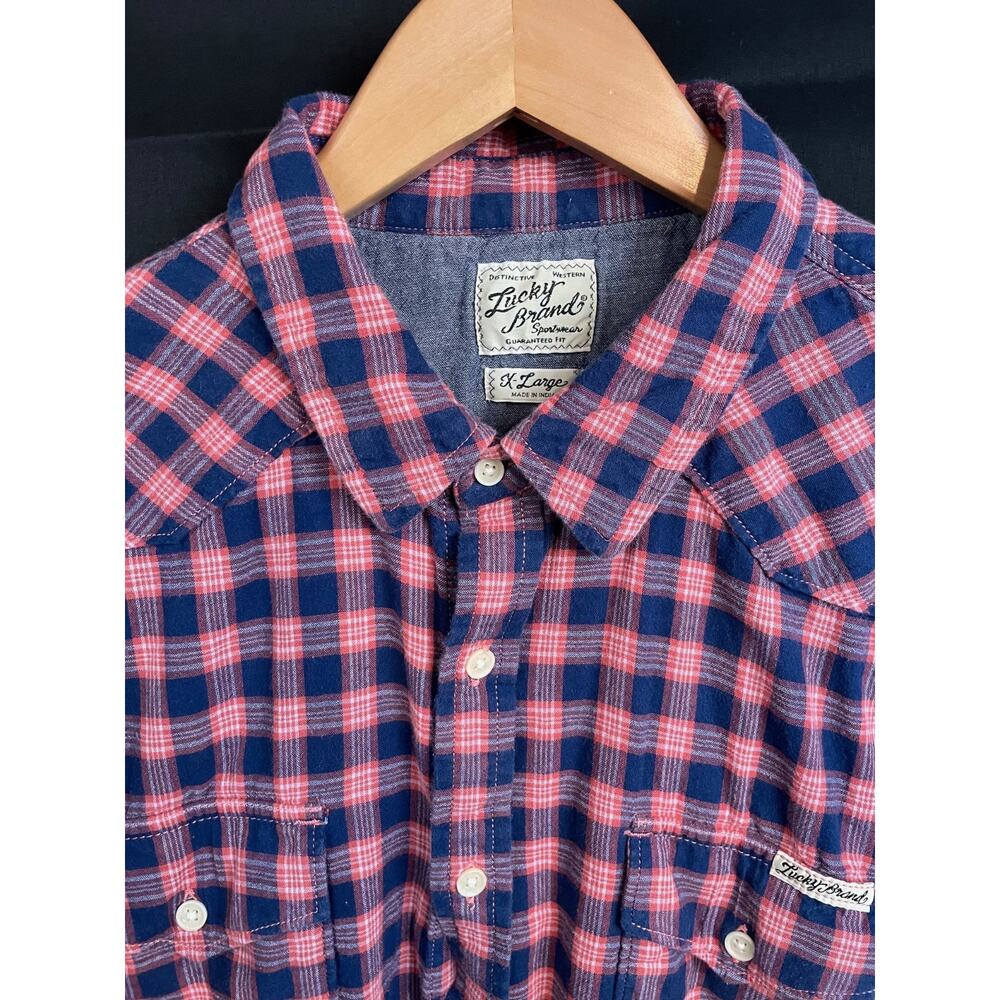 Lucky Brand Plaid Short Sleeve Button Up Shirt Men’s XL Western Style